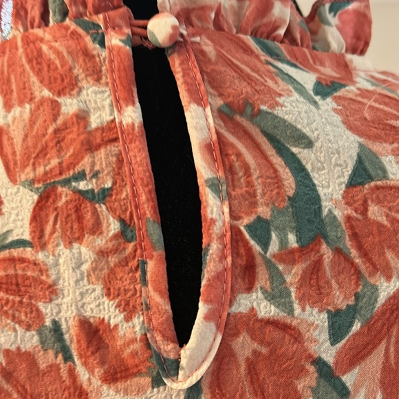 Hayden | Floral Pink and Green Smocked Midi Dress | Size Medium - Picture 5 of 5